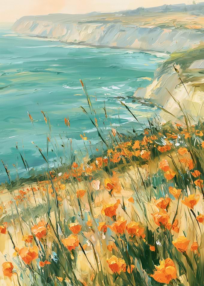 California Poppy Field Coastal Painting