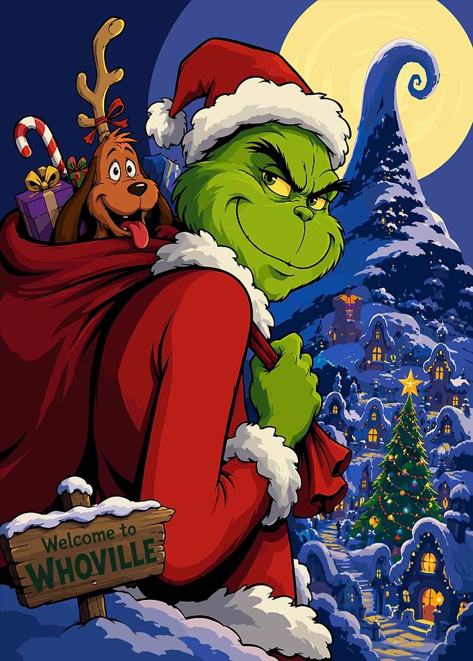 The Grinch and Max in Whoville