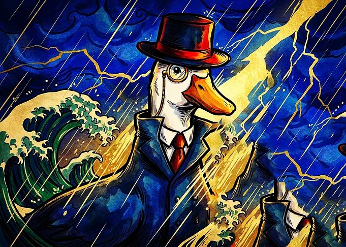 Dapper Duck in Stormy Sea