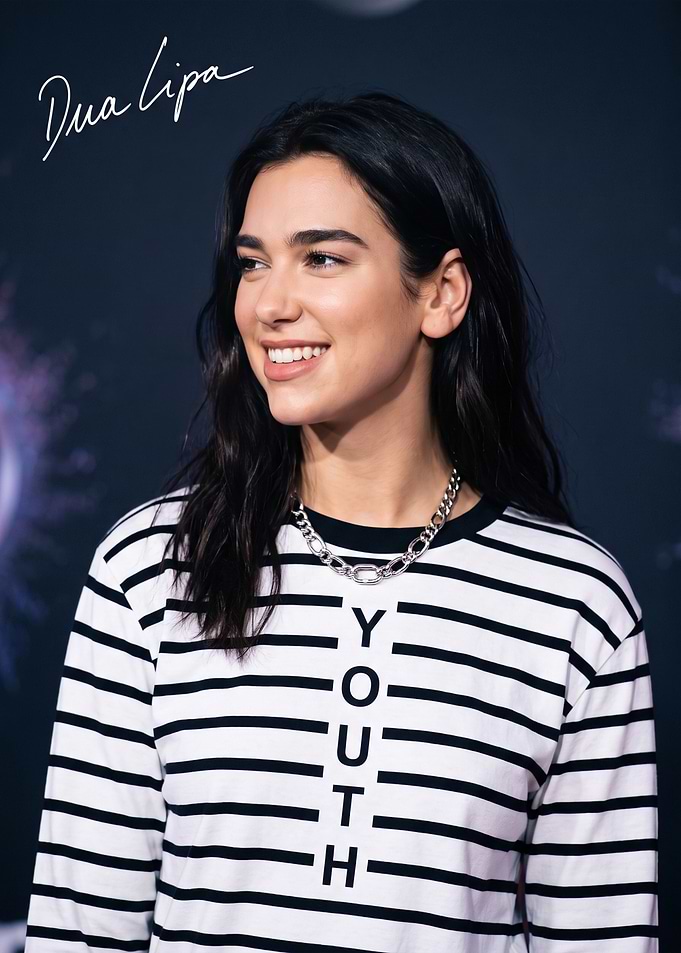 Dua Lipa in Striped Youth Shirt