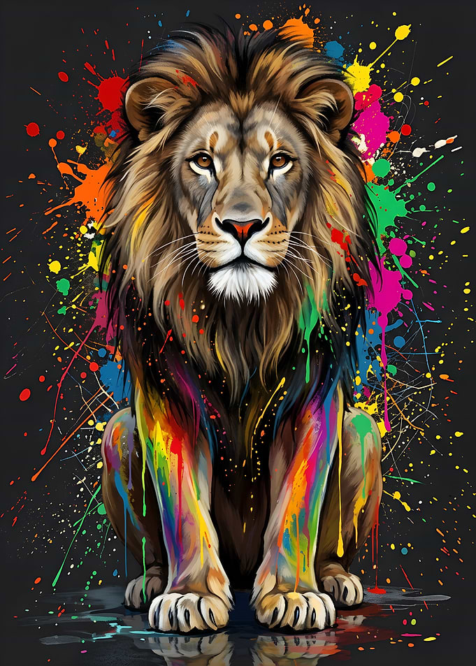 Colorful Splatter Art Lion Portrait