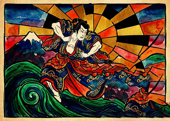 Samurai Warrior with Mount Fuji