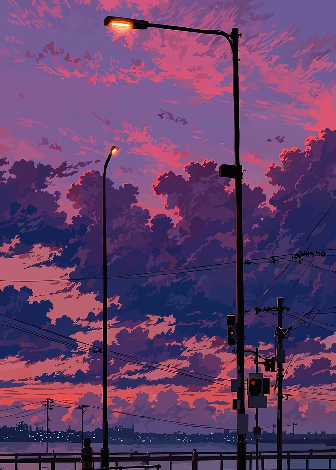Anime Style Sunset Street Scene