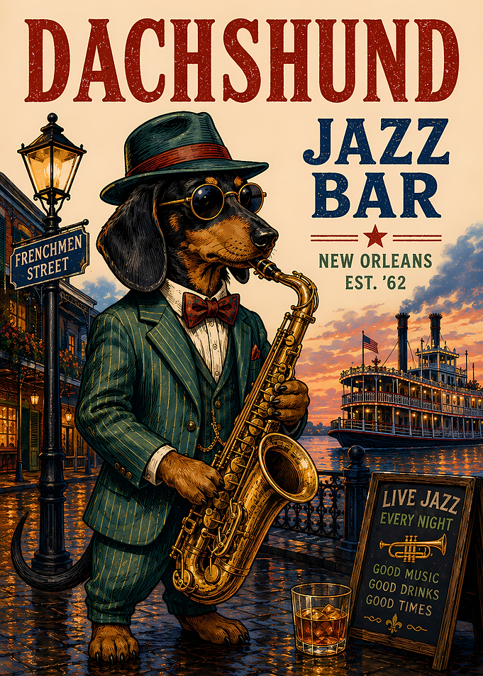 Dachshund Jazz Bar New Orleans Poster
