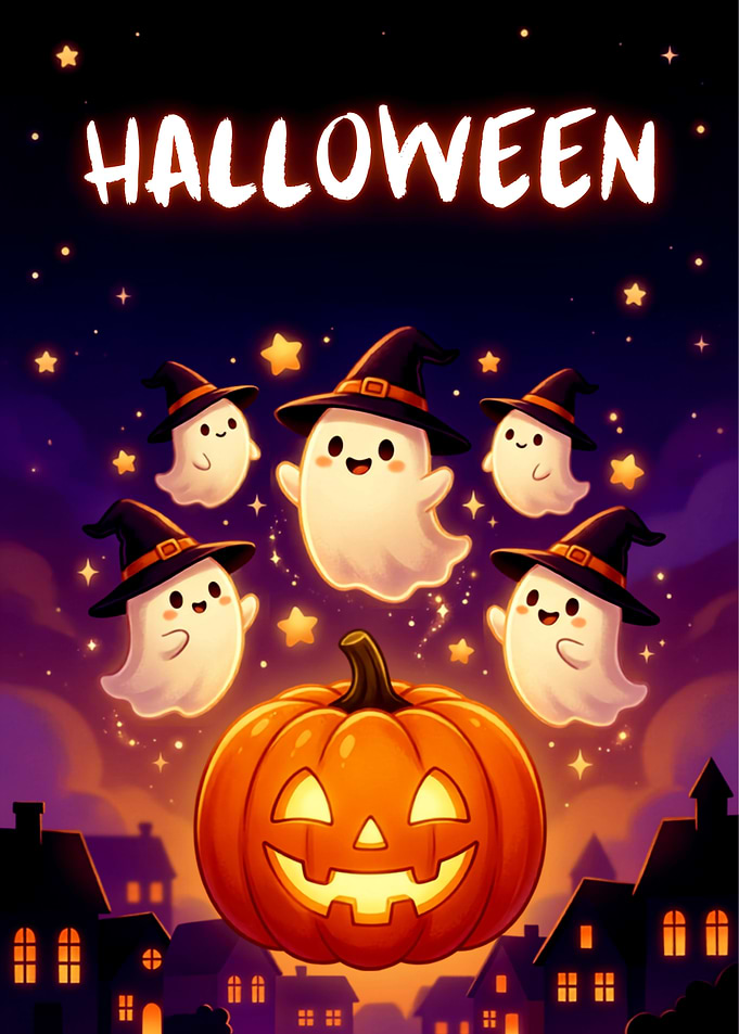Cute Halloween Ghosts and Pumpkin Poster