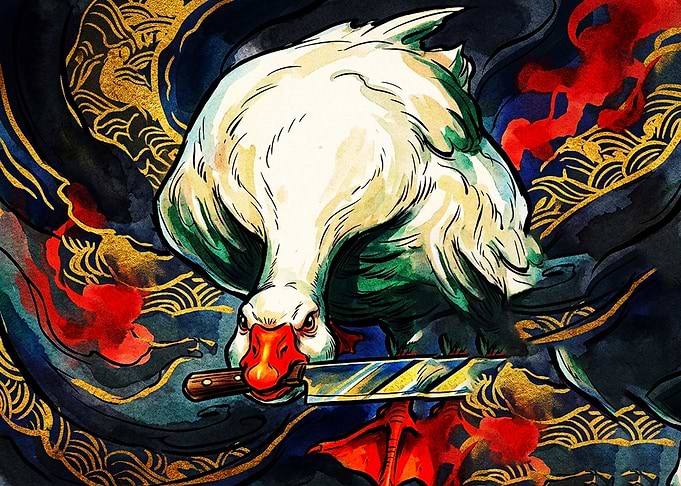 Aggressive Goose with Knife Illustration