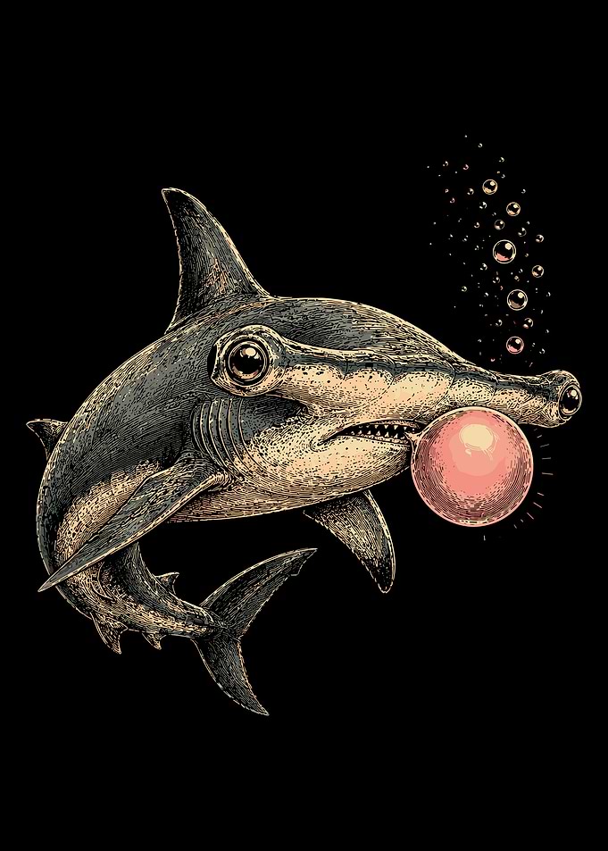 Hammerhead Shark Blowing Bubble Gum