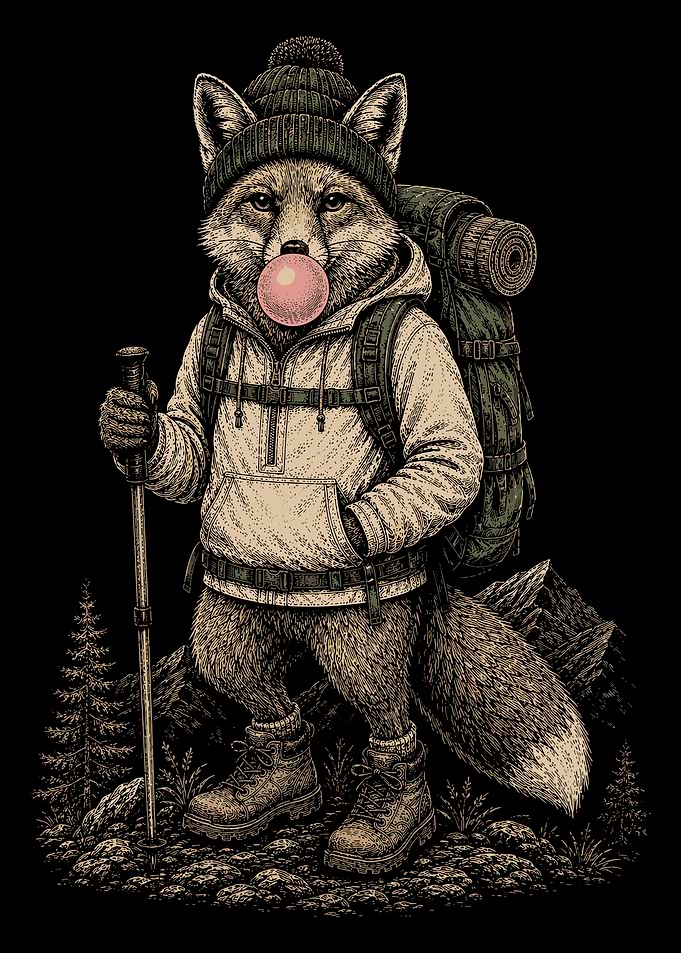 Hiking Fox with Bubblegum