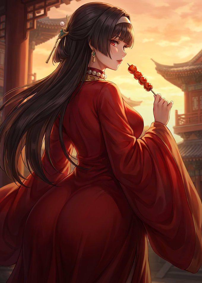 Anime Girl in Traditional Red Hanfu