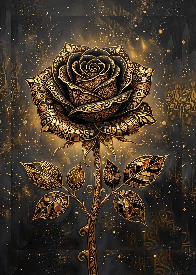 Ornate Golden Black Rose Art