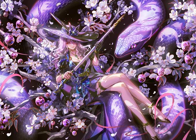 Anime Witch with Giant Purple Snake