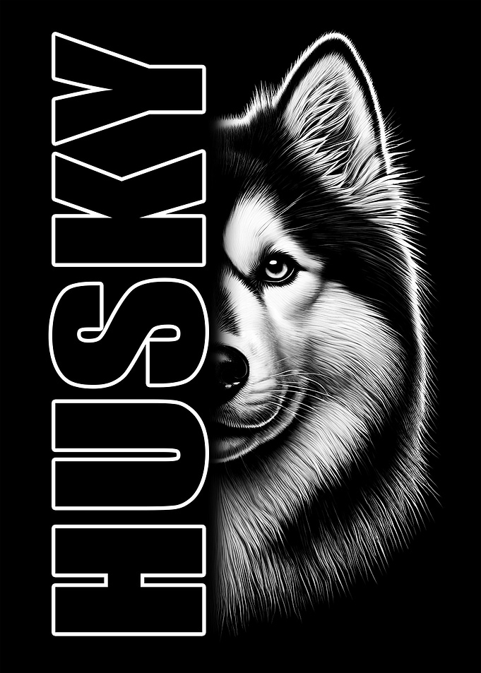 Husky Dog Portrait with Typography