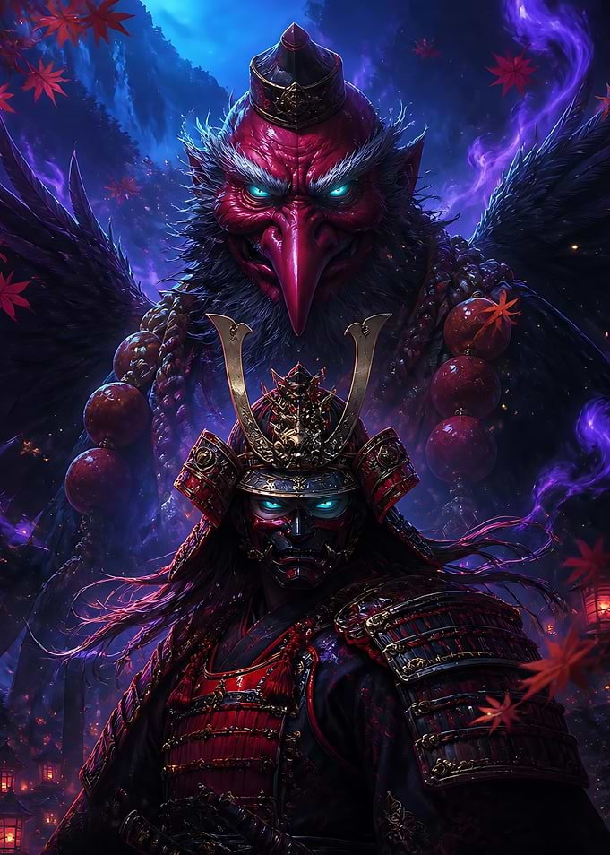 Samurai Warrior and Tengu Spirit