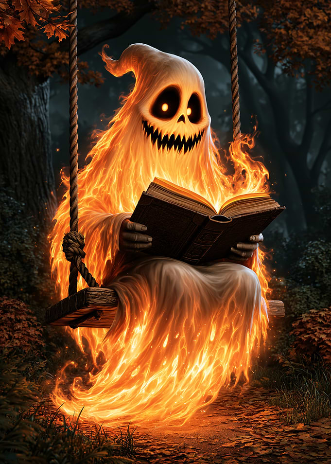 Fiery Ghost Reading on a Swing