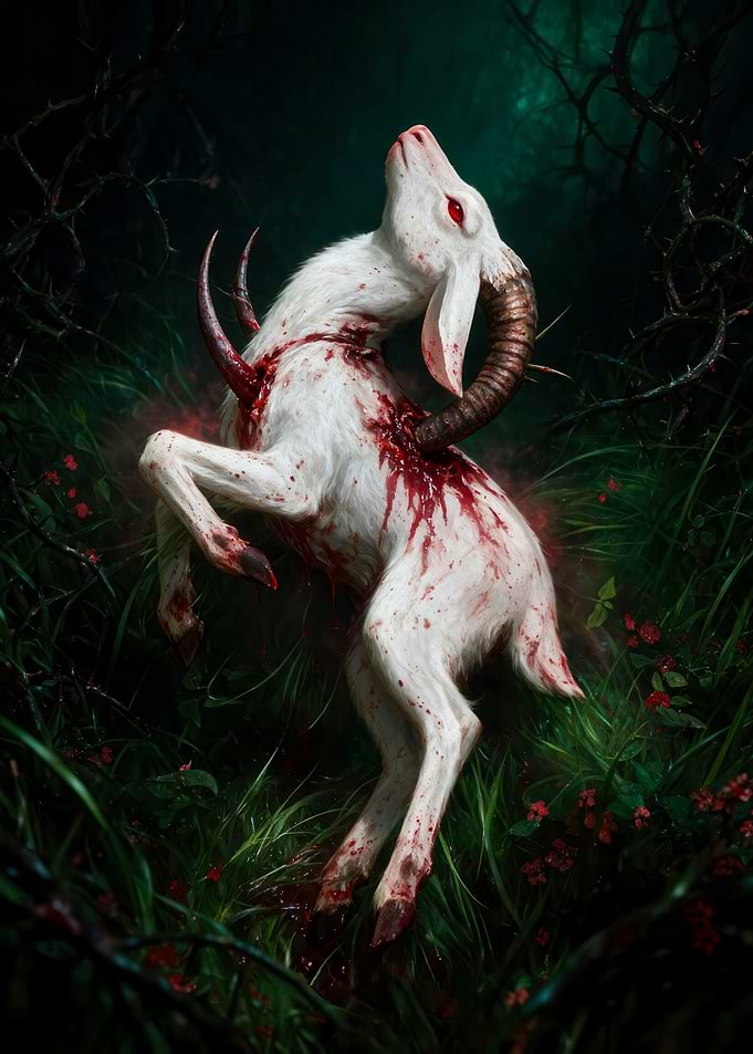 Dark Fantasy Sacrificial White Goat