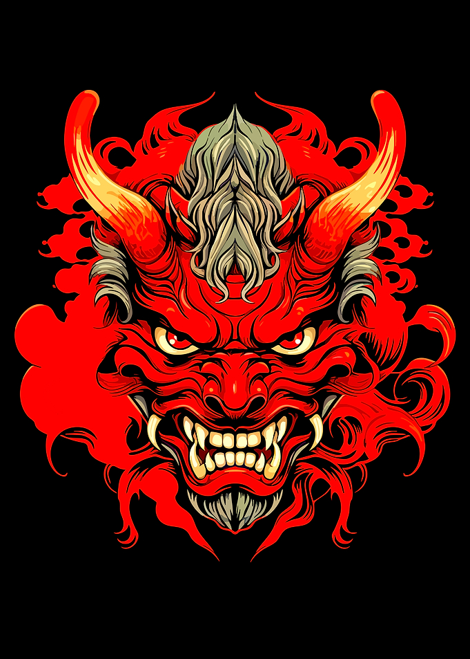 Red Japanese Oni Demon Mask