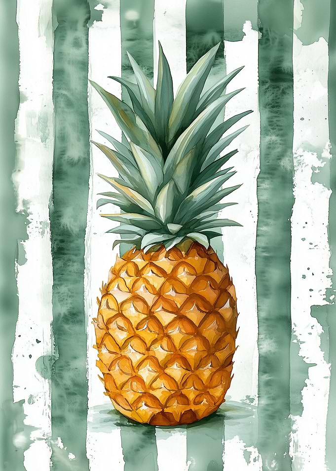 Watercolor Pineapple on Striped Background