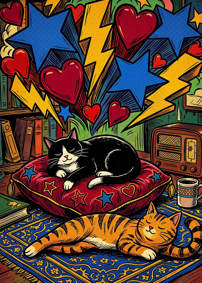 Cozy Cats Sleeping in Library