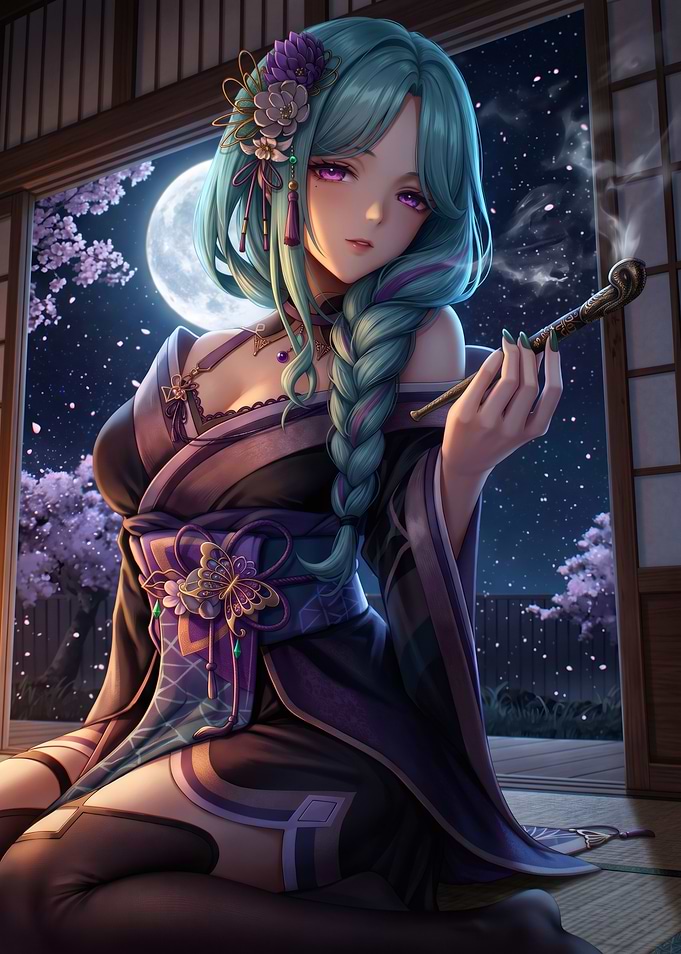 Elegant Anime Woman in Traditional Kimono