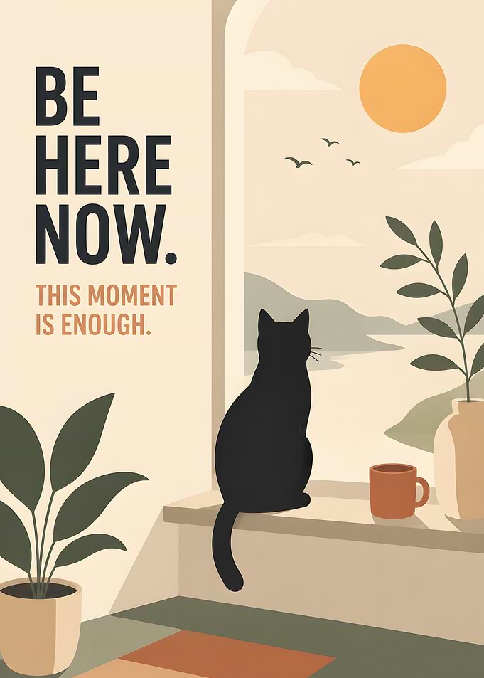 Be Here Now Cat Poster