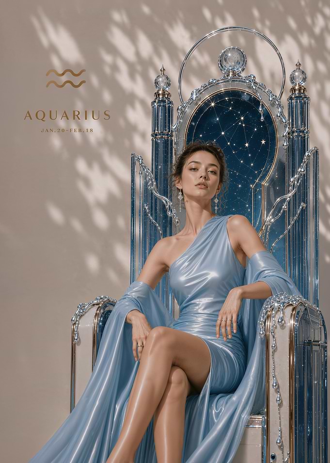 Aquarius Zodiac Queen on Throne
