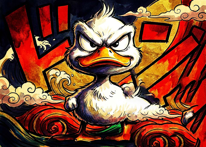 Angry Cartoon Duck Japanese Style Art