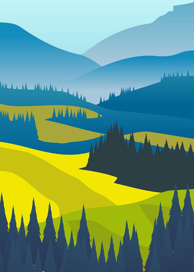 Layered Mountain Valley Forest Wall Art