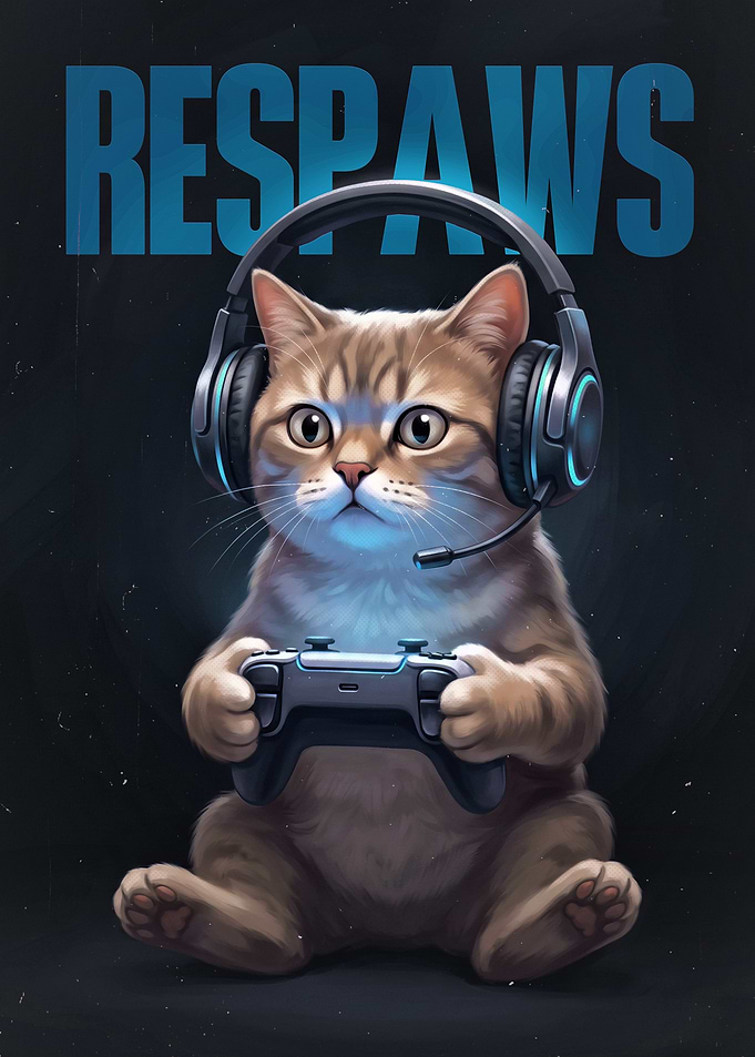 Cute Cat Gamer Respaws Poster