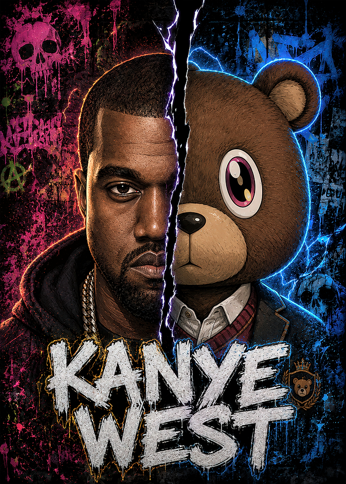 Kanye West Split Face Bear Portrait