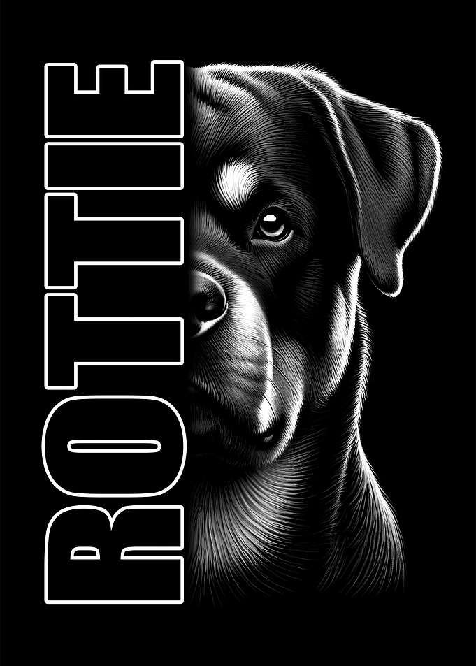 Rottweiler Portrait with Rottie Text