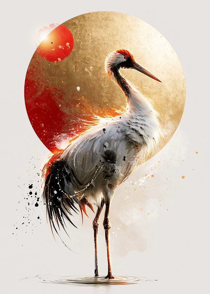 Elegant Red-Crowned Crane Art