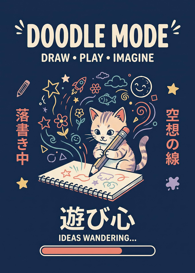 Doodle Mode Cute Cat Illustration