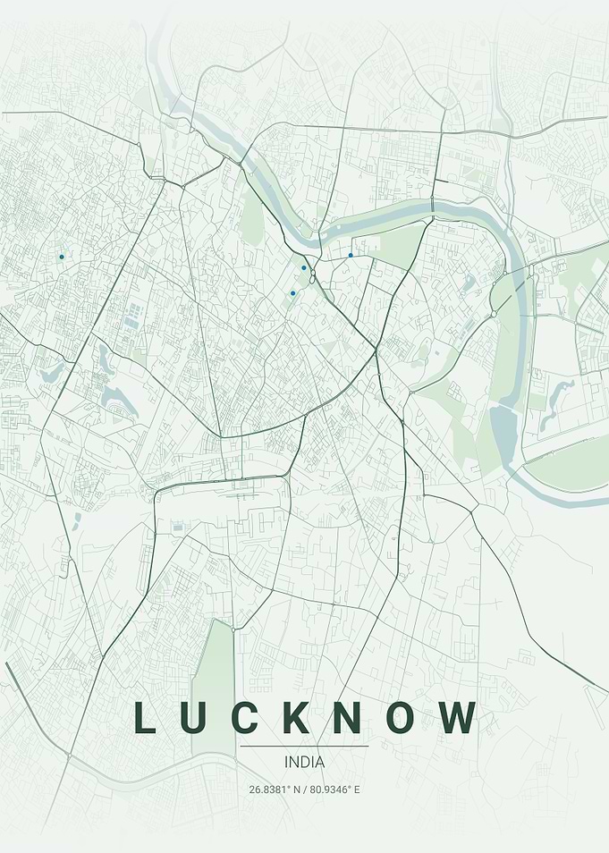 Minimalist Map of Lucknow India Poster