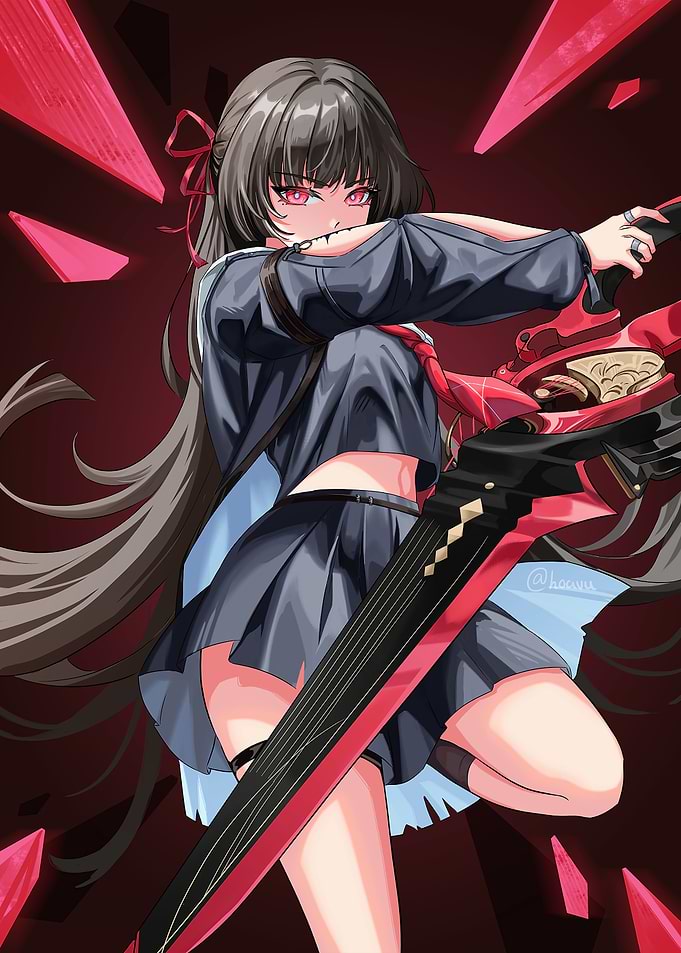 Anime Girl Wielding Red Sword