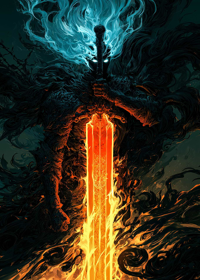 Dark Knight with Flaming Sword