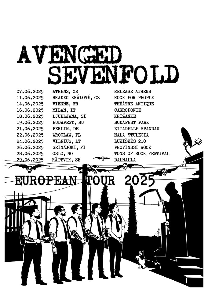 Avenged Sevenfold 2025 European Tour Poster