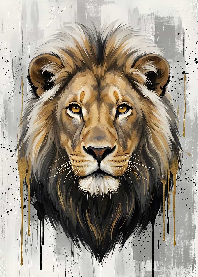 Majestic Lion Portrait with Gold Accents