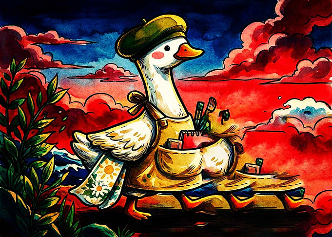 Artistic Goose Painter in Beret