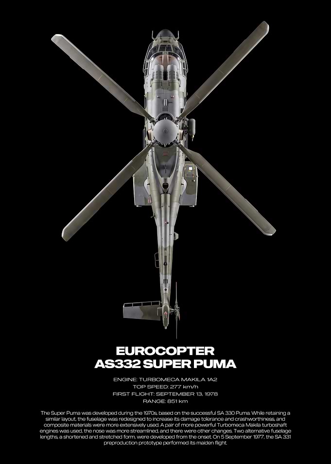 Eurocopter AS332 Super Puma Technical Poster