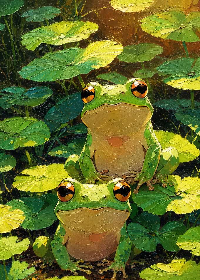 Two Frogs on Lily Pads