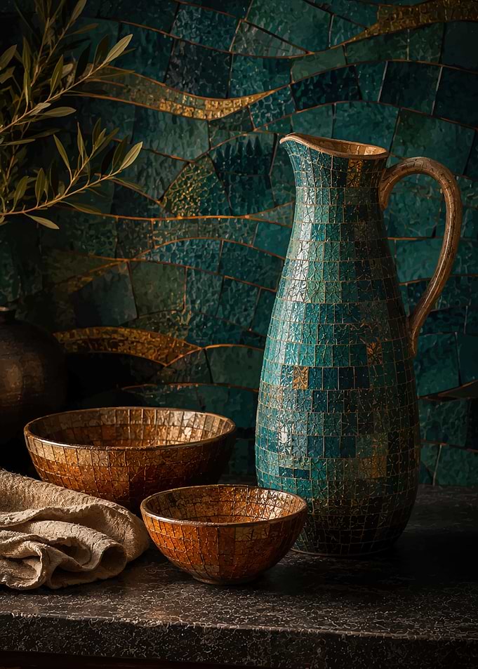Mosaic Pitcher and Bowls Set