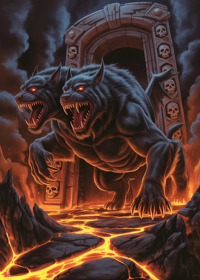 Demonic Cerberus Guarding the Gates of the Underworld