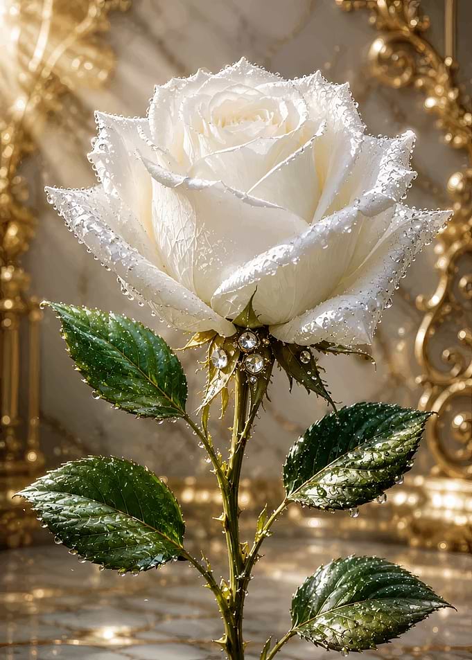 Elegant White Rose with Crystal Accents