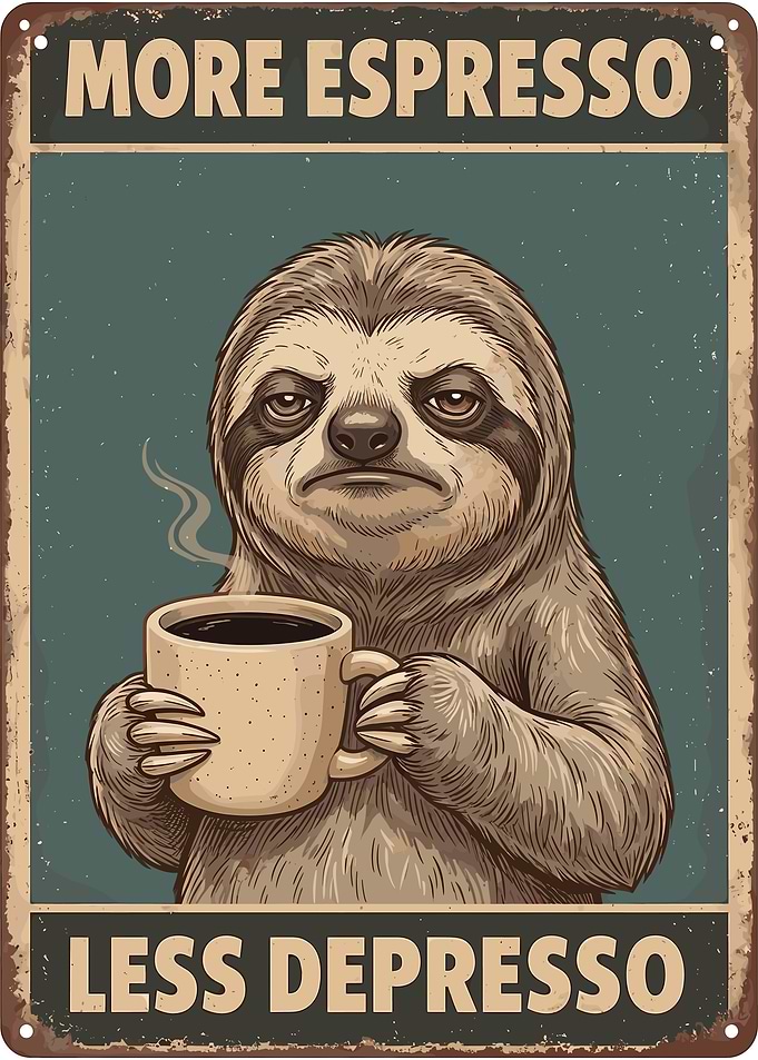 More Espresso Less Depresso Sloth Sign