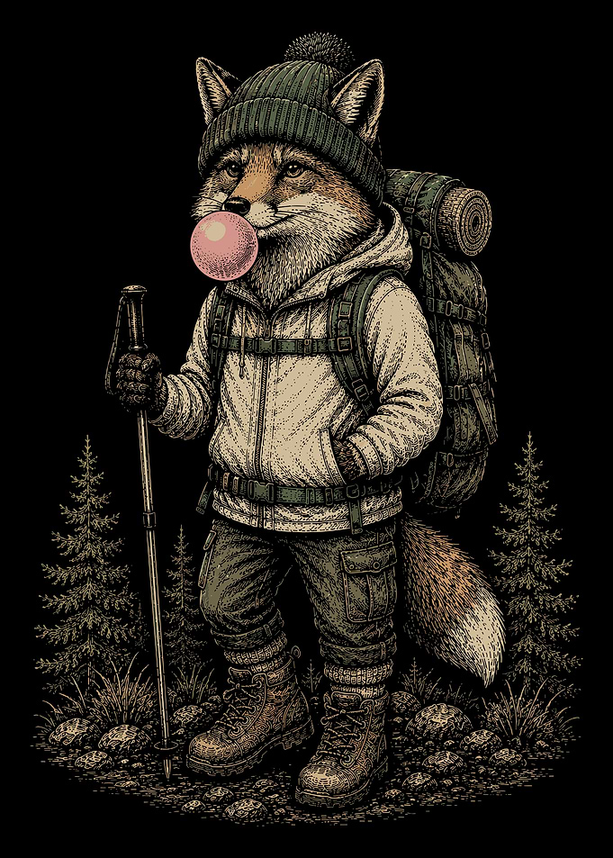 Hiking Fox with Bubblegum