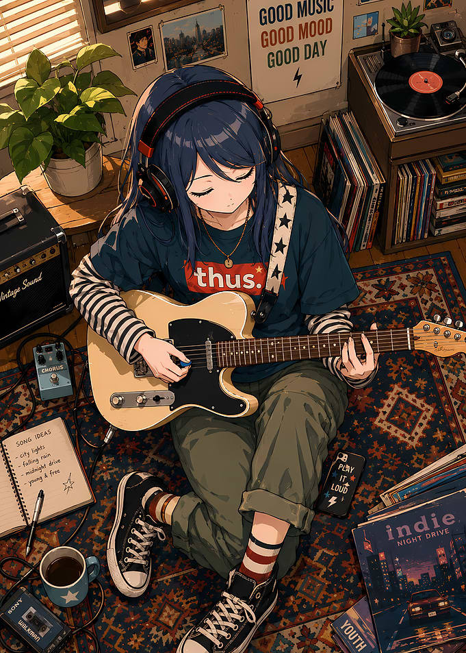 Anime Girl Playing Electric Guitar