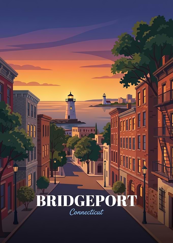 Bridgeport Connecticut Sunset Travel Poster