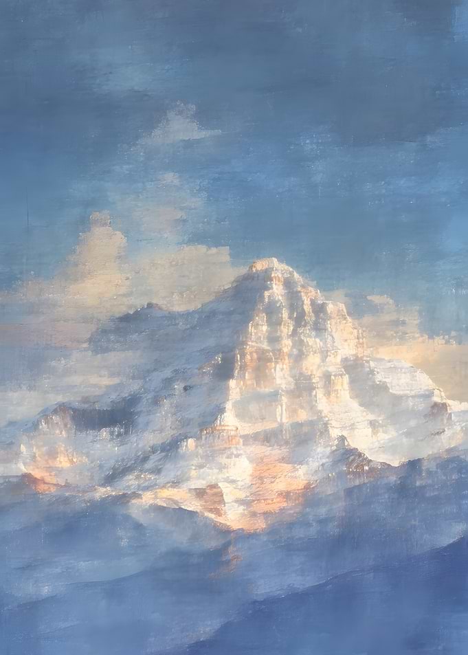Ethereal Mountain Peak at Sunset
