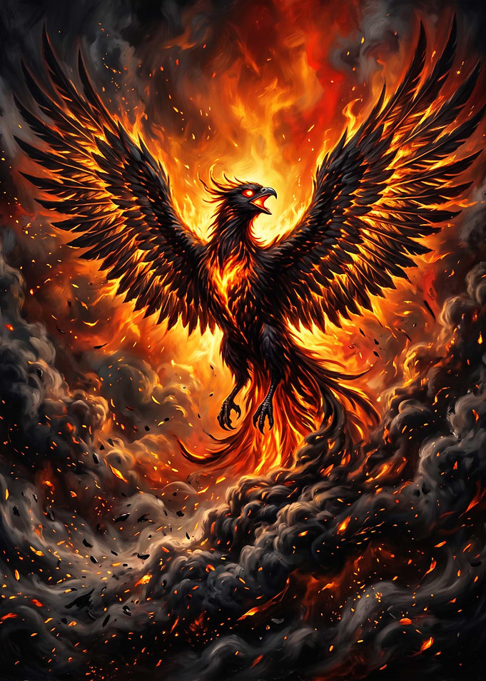 Fiery Phoenix Rising from Ashes