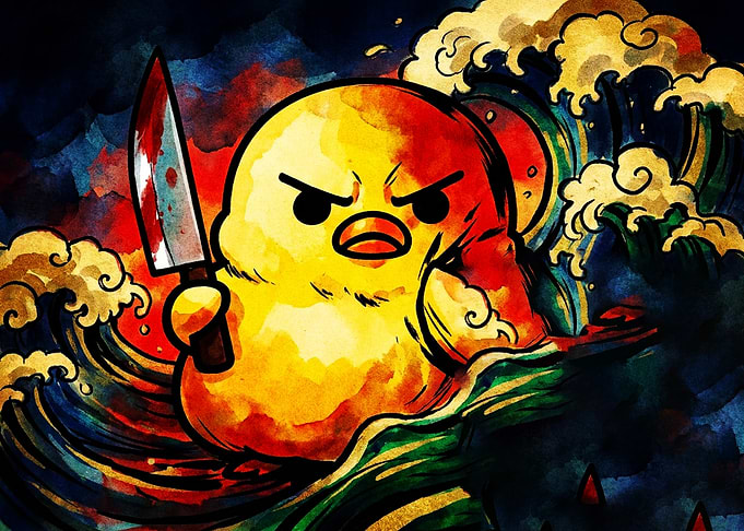 Angry Chick with Knife Ukiyo-e Style